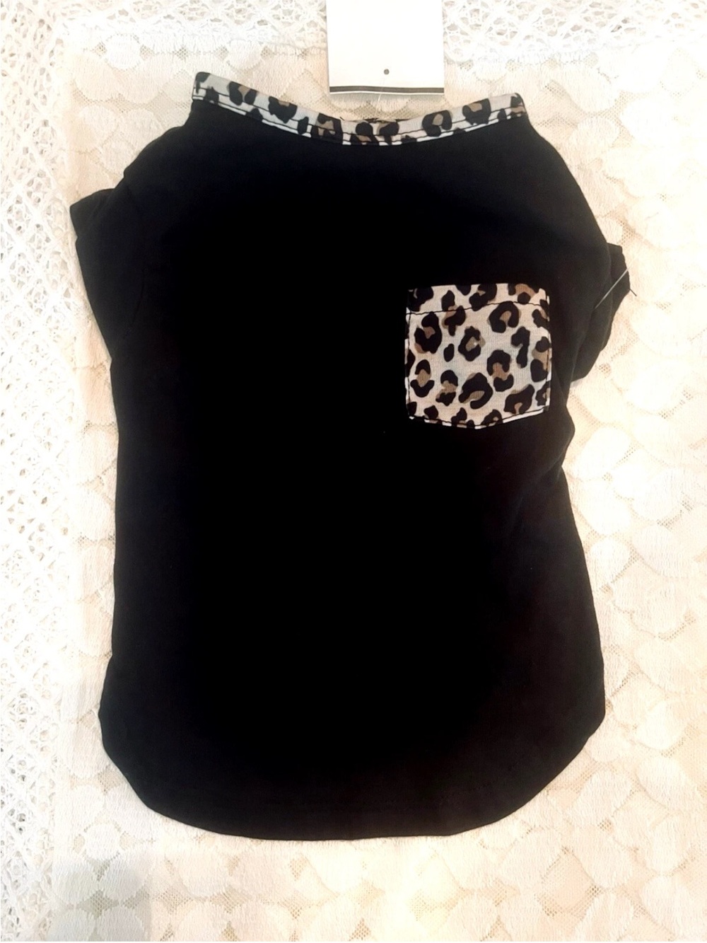 Thalia Sodi Black Tee with Leopard Pocket Accent Shirt Dog Apparel NEW